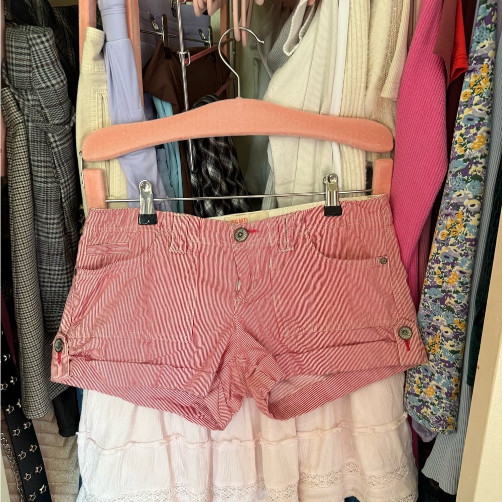 Garage Red Low Rise Cargo Shorts with Cuffed Hem